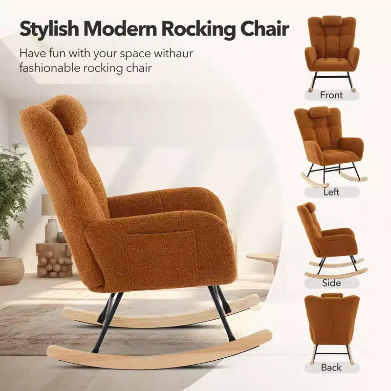 2 chaises à bascule modernes en tissu rembourré pour animaux en peluche, dossier haut et siège rembourré, poche latérale pour chambre d'enfant, salon, bureau