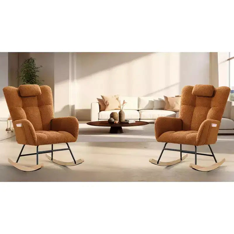 2 chaises à bascule modernes en tissu rembourré pour animaux en peluche, dossier haut et siège rembourré, poche latérale pour chambre d'enfant, salon, bureau