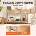 GDFStudio Leonid Consolle in Legno Moderno e Rattan con 3 Cassetti