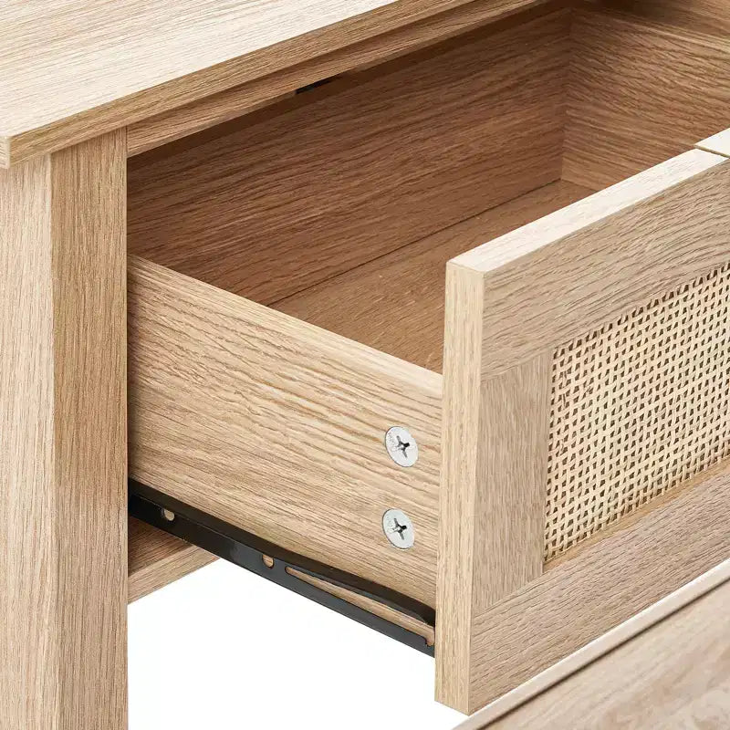 GDFStudio Leonid Consolle in Legno Moderno e Rattan con 3 Cassetti