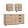Tvilum, Mira 3-Piece Bedroom Set - 6 Drawer Double Dresser And Nightstand Set Of 2, Jackson Hickory