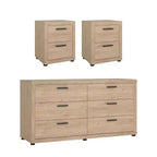 Tvilum, Mira 3-Piece Bedroom Set - 6 Drawer Double Dresser And Nightstand Set Of 2, Jackson Hickory