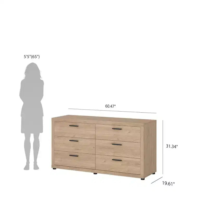 Tvilum, Set camera da letto Mira 3 pezzi - Comò doppio a 6 cassetti e set 2 comodini, Jackson Hickory