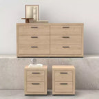 Tvilum, Set camera da letto Mira 3 pezzi - Comò doppio a 6 cassetti e set 2 comodini, Jackson Hickory