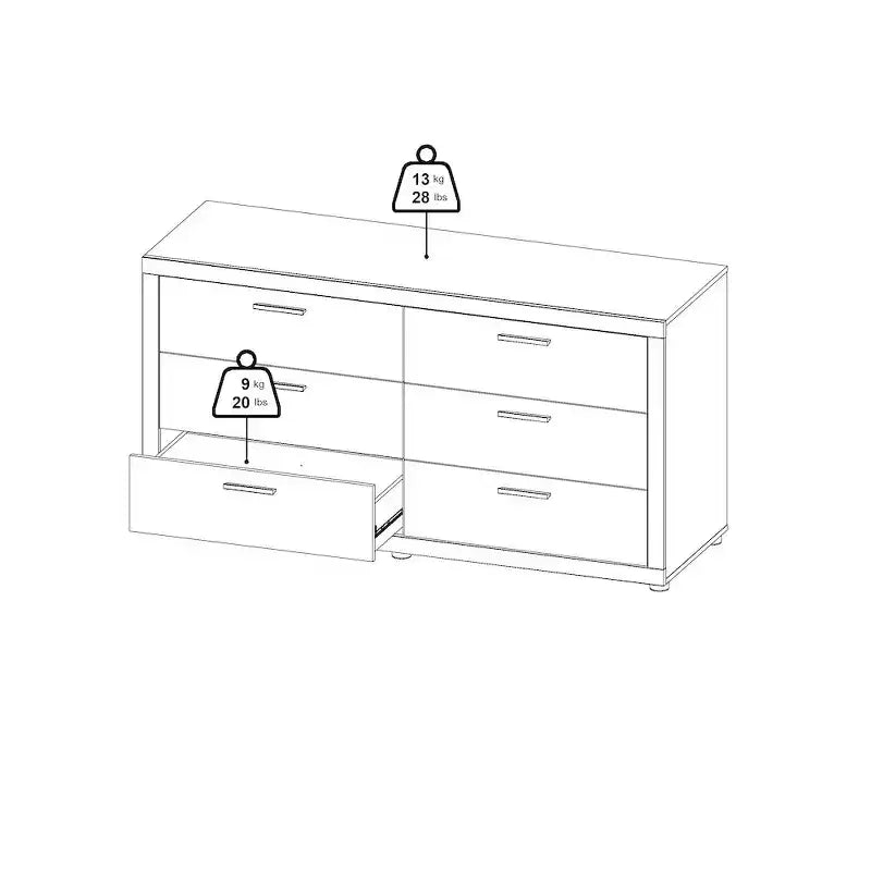 Tvilum, Set camera da letto Mira 3 pezzi - Comò doppio a 6 cassetti e set 2 comodini, Jackson Hickory