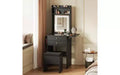 DEXYLLO Small Vanity Desk with Mirror and Adjustable Lights, Makeup Vanity Set with Fold-up Panel and Chair