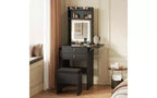 DEXYLLO Small Vanity Desk with Mirror and Adjustable Lights, Makeup Vanity Set with Fold-up Panel and Chair