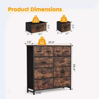 JIONJOY Cassettiera a 10 cassetti - Organizer facile da montare per camera da letto, con design antiribaltamento e piedini regolabili, noce antico