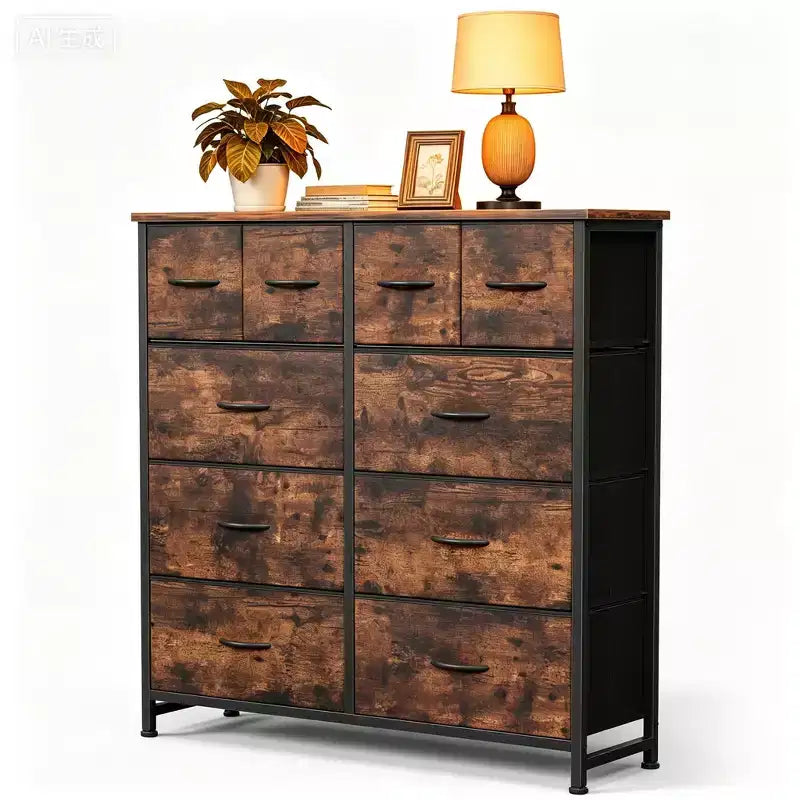 JIONJOY Cassettiera a 10 cassetti - Organizer facile da montare per camera da letto, con design antiribaltamento e piedini regolabili, noce antico