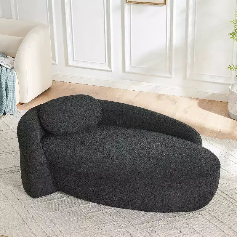 Moderno divanetto ovale in tessuto bouclé, poltrona compatta da salotto con braccioli laterali e cuscino per soggiorno e camera da letto - Panipeachy