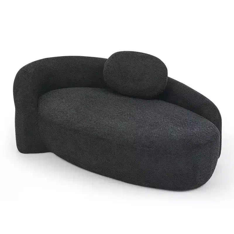 Moderno divanetto ovale in tessuto bouclé, poltrona compatta da salotto con braccioli laterali e cuscino per soggiorno e camera da letto - Panipeachy