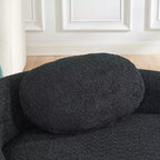 Moderno divanetto ovale in tessuto bouclé, poltrona compatta da salotto con braccioli laterali e cuscino per soggiorno e camera da letto - Panipeachy