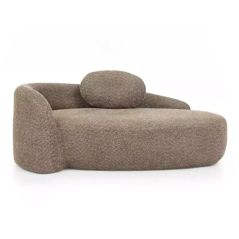 Moderno divanetto ovale in tessuto bouclé, poltrona compatta da salotto con braccioli laterali e cuscino per soggiorno e camera da letto - Panipeachy