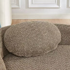 Moderno divanetto ovale in tessuto bouclé, poltrona compatta da salotto con braccioli laterali e cuscino per soggiorno e camera da letto - Panipeachy