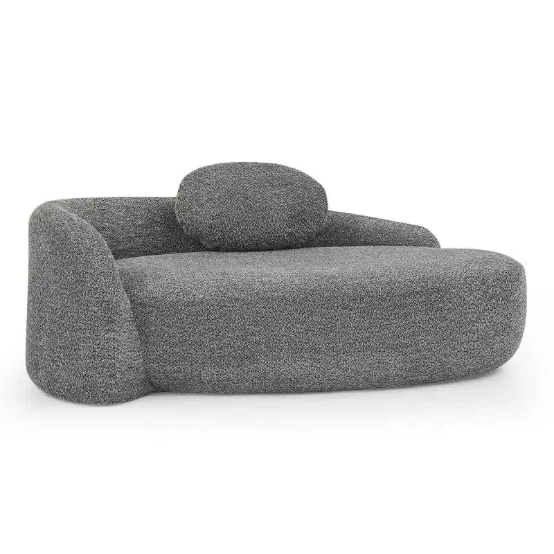 Moderno divanetto ovale in tessuto bouclé, poltrona compatta da salotto con braccioli laterali e cuscino per soggiorno e camera da letto - Panipeachy