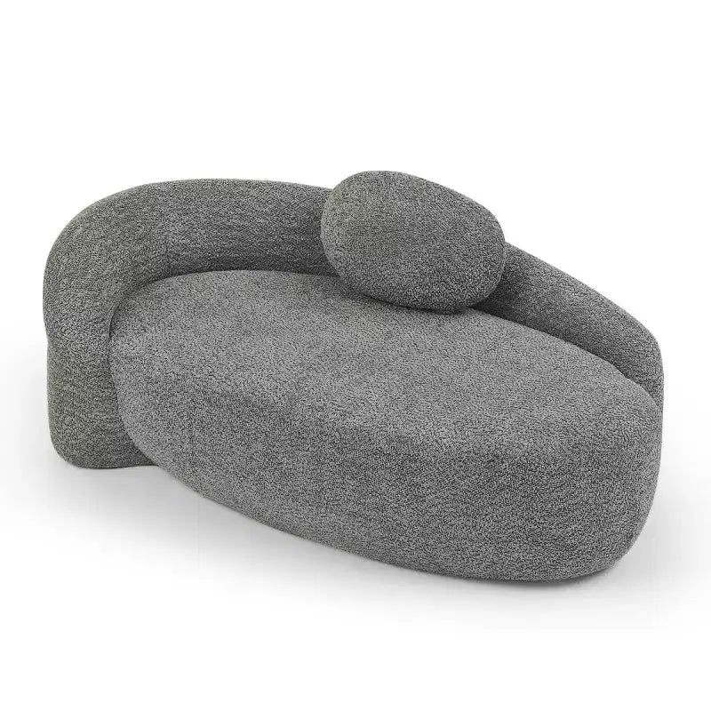 Moderno divanetto ovale in tessuto bouclé, poltrona compatta da salotto con braccioli laterali e cuscino per soggiorno e camera da letto - Panipeachy