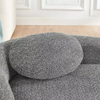 Moderno divanetto ovale in tessuto bouclé, poltrona compatta da salotto con braccioli laterali e cuscino per soggiorno e camera da letto - Panipeachy