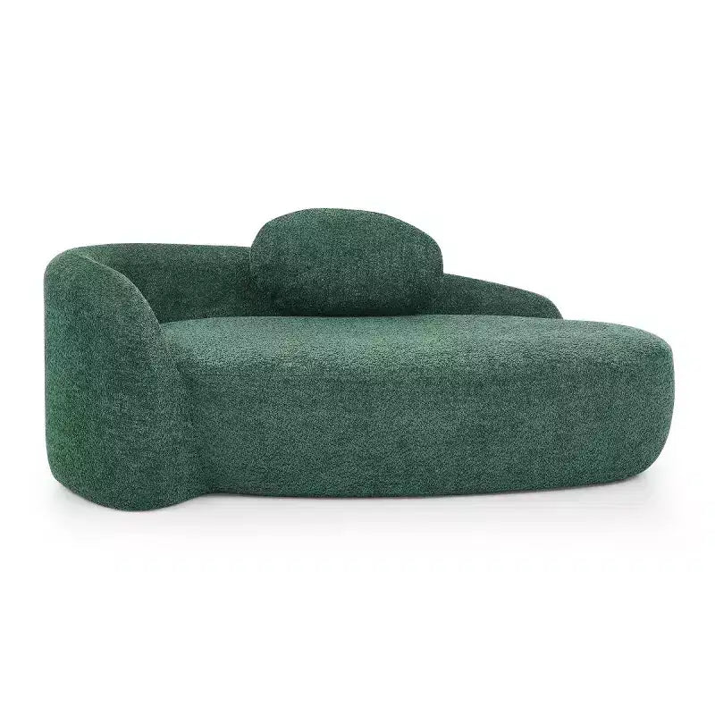 Moderno divanetto ovale in tessuto bouclé, poltrona compatta da salotto con braccioli laterali e cuscino per soggiorno e camera da letto - Panipeachy