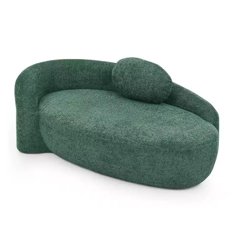 Moderno divanetto ovale in tessuto bouclé, poltrona compatta da salotto con braccioli laterali e cuscino per soggiorno e camera da letto - Panipeachy