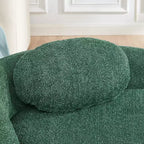 Moderno divanetto ovale in tessuto bouclé, poltrona compatta da salotto con braccioli laterali e cuscino per soggiorno e camera da letto - Panipeachy