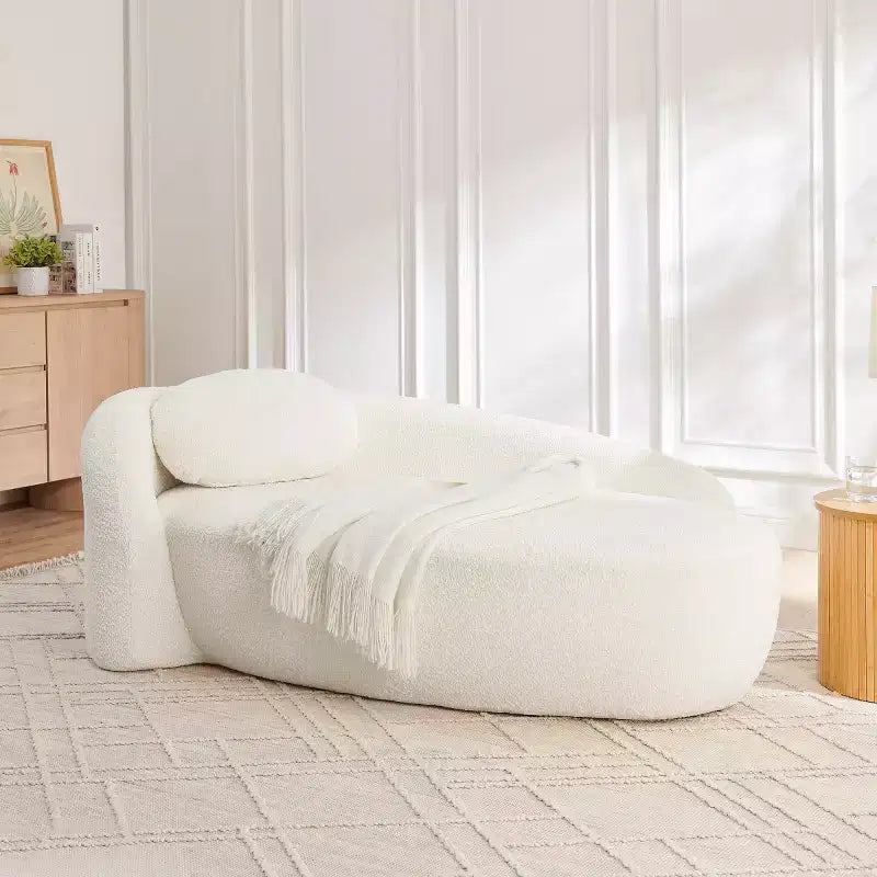 Modern Oval Small Sofa Chair in Boucl Fabric, Compact Lounge Accent Chair with Side Armrests and Pillow for Living Room & Bedroom-Panipeachy