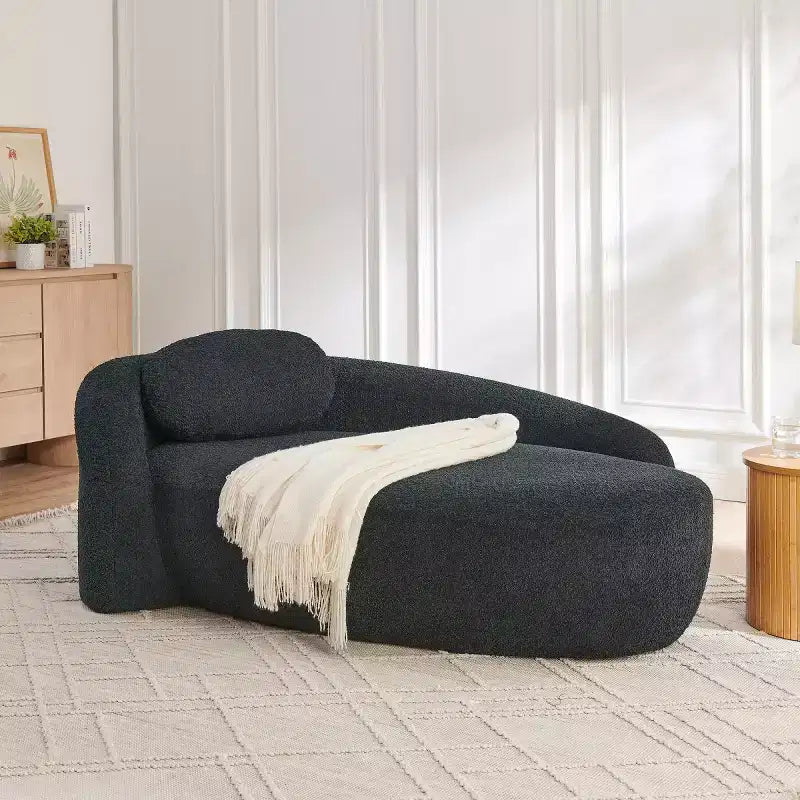 Petit canapé moderne ovale en tissu bouclé, fauteuil d'appoint compact avec accoudoirs latéraux et coussin pour salon et chambre à coucher-Panipeachy