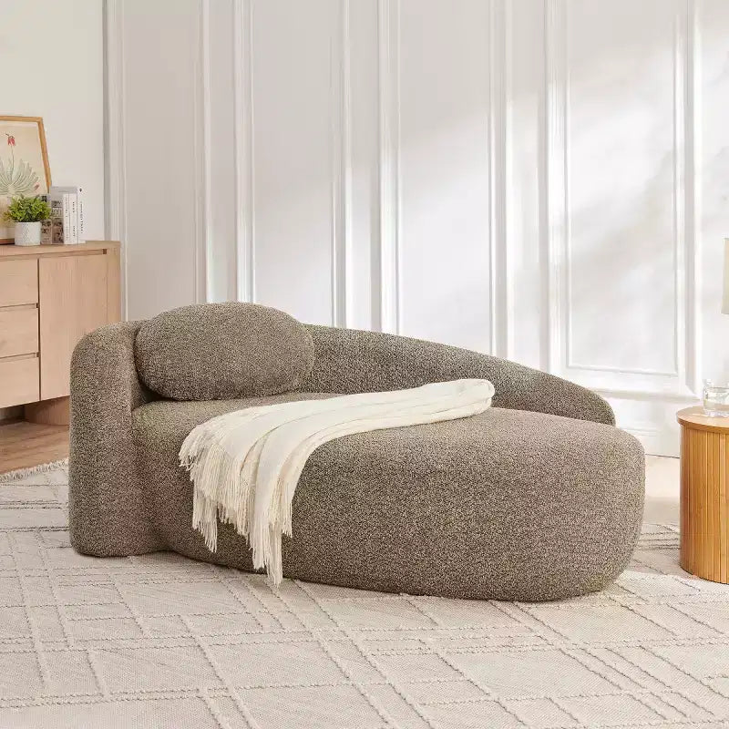 Petit canapé moderne ovale en tissu bouclé, fauteuil d'appoint compact avec accoudoirs latéraux et coussin pour salon et chambre à coucher-Panipeachy