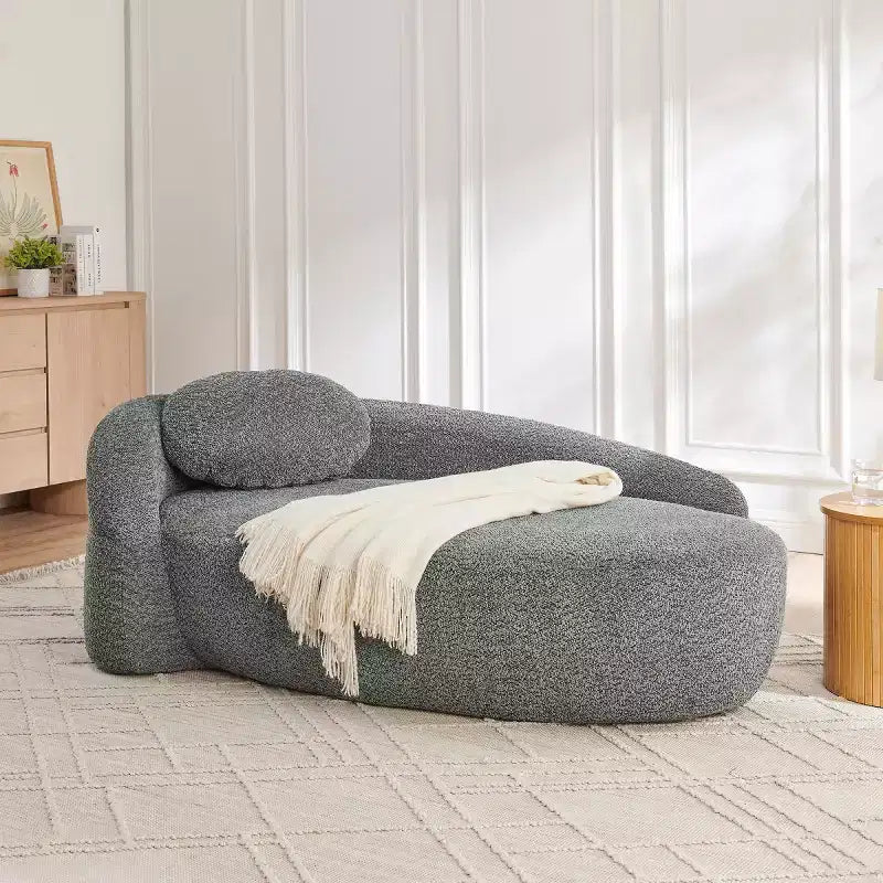 Petit canapé moderne ovale en tissu bouclé, fauteuil d'appoint compact avec accoudoirs latéraux et coussin pour salon et chambre à coucher-Panipeachy