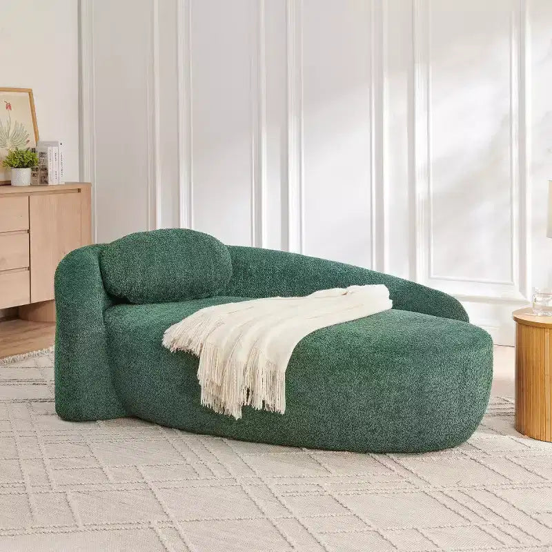 Petit canapé moderne ovale en tissu bouclé, fauteuil d'appoint compact avec accoudoirs latéraux et coussin pour salon et chambre à coucher-Panipeachy