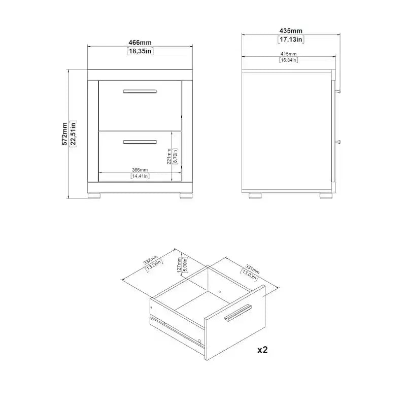 Tvilum, comodino Mira a 2 cassetti - set da 2, Jackson Hickory