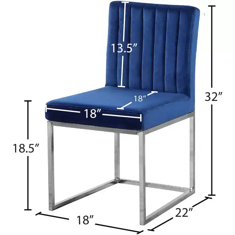 Meridian Furniture Giselle, Sedia da pranzo in velluto blu, set da 2