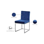 Meridian Furniture Giselle, Sedia da pranzo in velluto blu, set da 2