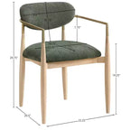 Chaise de salle à manger capitonnée en tissu performant Olive Riccio de Meridian Furniture avec accoudoirs, lot de 2