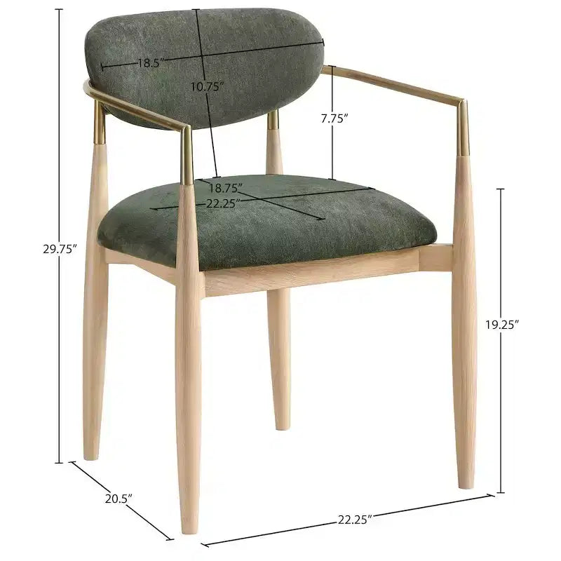 Chaise de salle à manger capitonnée en tissu performant Olive Riccio de Meridian Furniture avec accoudoirs, lot de 2