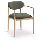Chaise de salle à manger capitonnée en tissu performant Olive Riccio de Meridian Furniture avec accoudoirs, lot de 2
