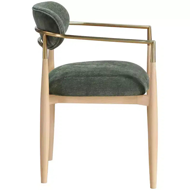 Chaise de salle à manger capitonnée en tissu performant Olive Riccio de Meridian Furniture avec accoudoirs, lot de 2