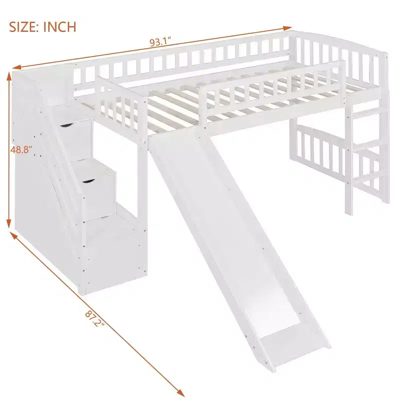 Letto a soppalco matrimoniale Luxystar con scivolo e scaletta contenitore per la cameretta dei bambini