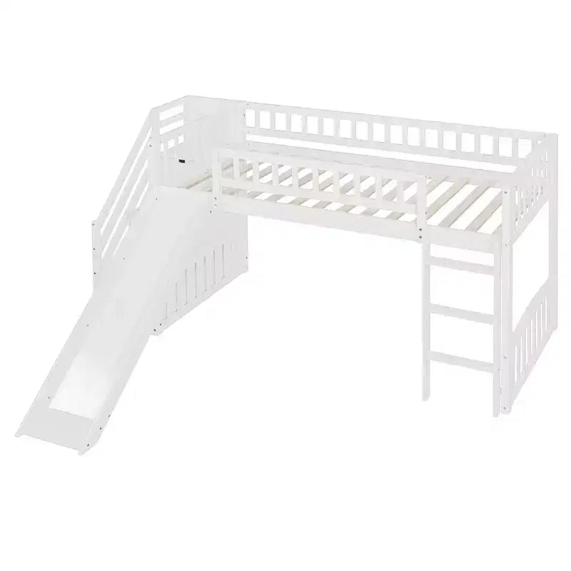 Letto a soppalco matrimoniale Luxystar con scivolo e scaletta contenitore per la cameretta dei bambini