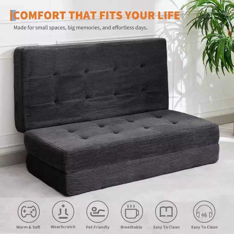 SunnyFurn Materasso a Tre Pieghe da 6 Pollici per Divano Letto, 75X54.3 Letto Pieghevole in Schiuma per Ospiti con Tessuto a Coste Trapuntato, Portatile per Campeggio, Soggiorno, Camera da Letto