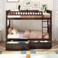 FAMYYT Twin Size Wood Bed?With Drawers, Fence-shaped Guardrail, ladder, Easy Assembly