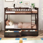 FAMYYT Twin Size Wood Bed?With Drawers, Fence-shaped Guardrail, ladder, Easy Assembly
