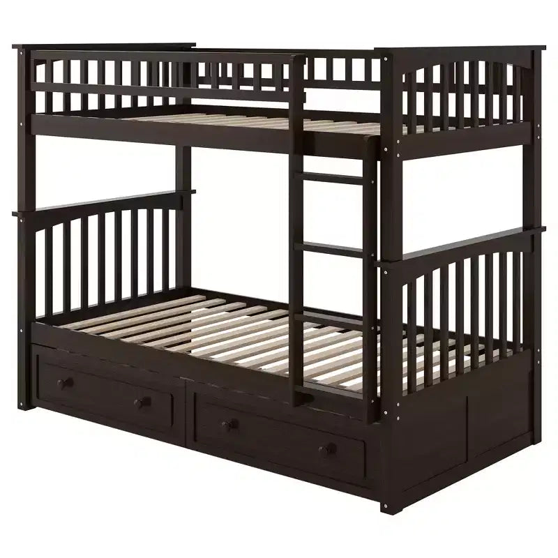 FAMYYT Letto singolo in legno con cassetti, sponde a forma di recinzione, scaletta, facile montaggio