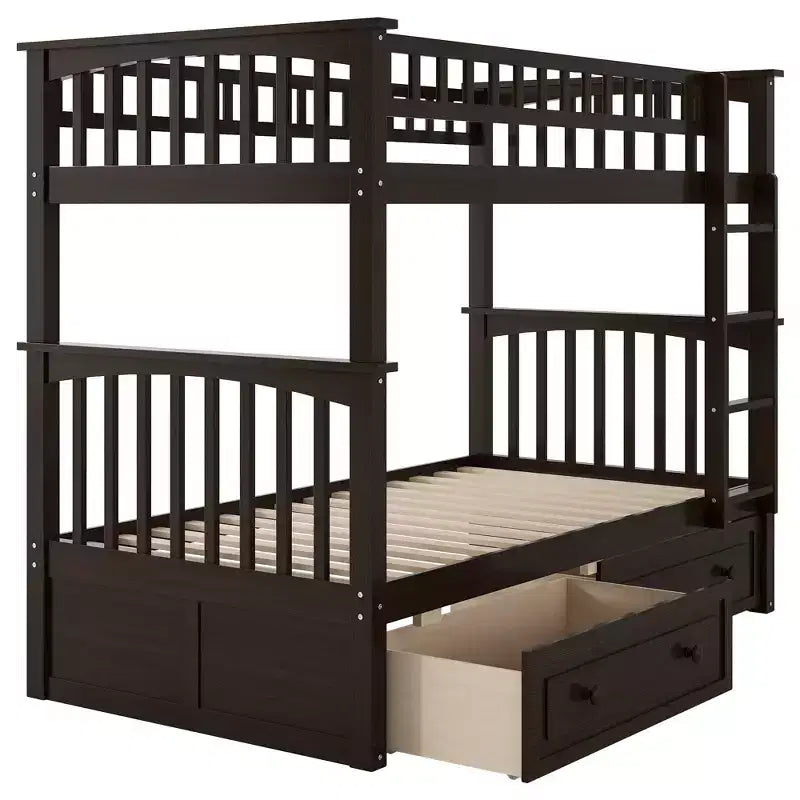 FAMYYT Letto singolo in legno con cassetti, sponde a forma di recinzione, scaletta, facile montaggio