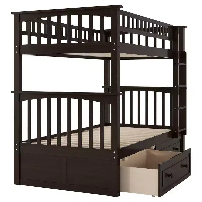 FAMYYT Letto singolo in legno con cassetti, sponde a forma di recinzione, scaletta, facile montaggio