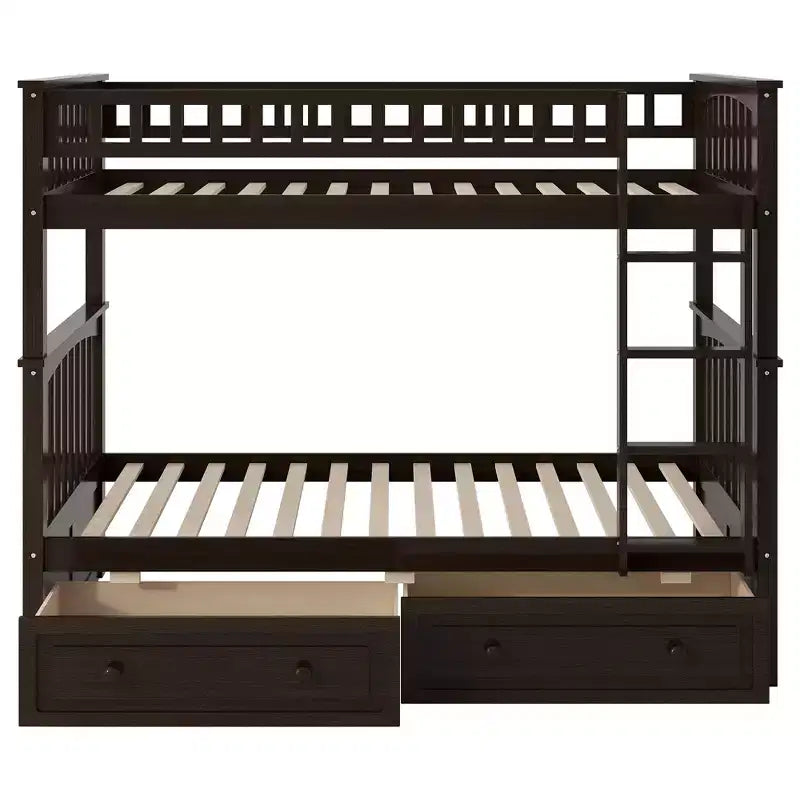 FAMYYT Letto singolo in legno con cassetti, sponde a forma di recinzione, scaletta, facile montaggio