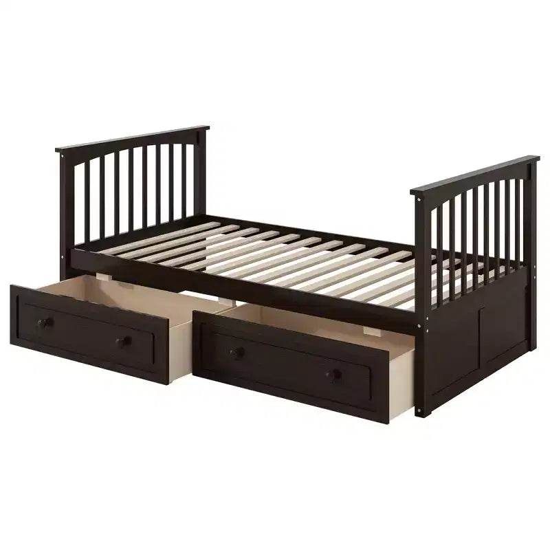 FAMYYT Letto singolo in legno con cassetti, sponde a forma di recinzione, scaletta, facile montaggio
