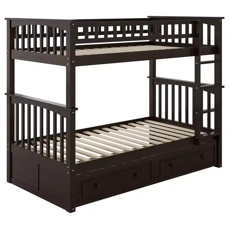 FAMYYT Letto singolo in legno con cassetti, sponde a forma di recinzione, scaletta, facile montaggio