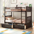FAMYYT Letto singolo in legno con cassetti, sponde a forma di recinzione, scaletta, facile montaggio