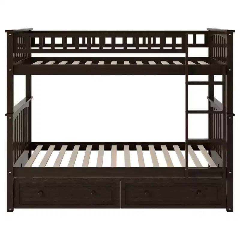 FAMYYT Letto singolo in legno con cassetti, sponde a forma di recinzione, scaletta, facile montaggio