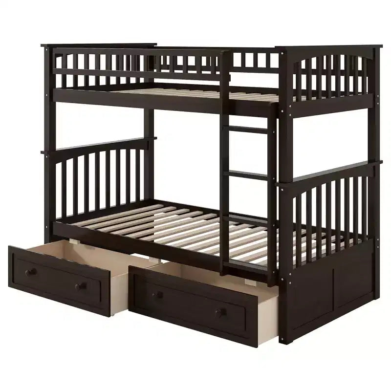 FAMYYT Letto singolo in legno con cassetti, sponde a forma di recinzione, scaletta, facile montaggio